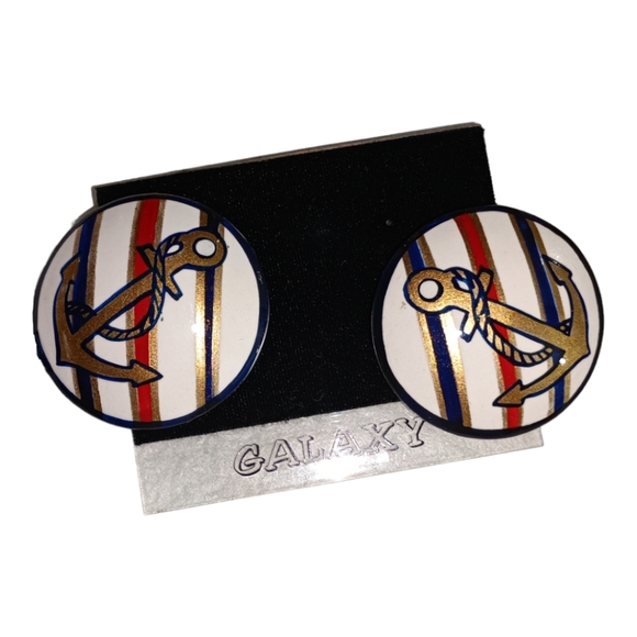 Vintage Oversized Nautical Style Pierced Earrings with Anchors - Picture 2 of 3